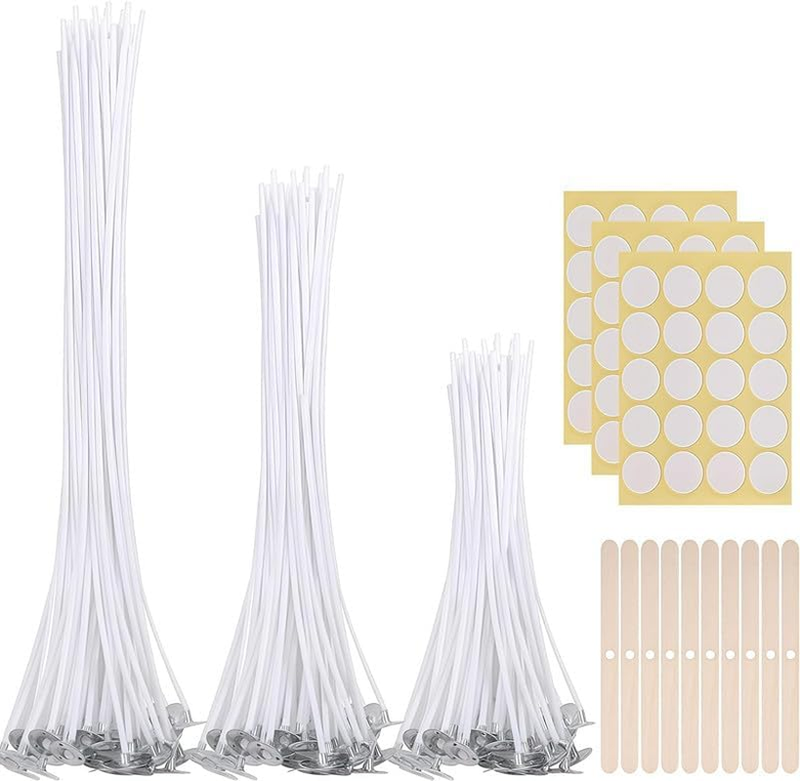 90Pcs Cotton Pre Waxed Candle Wicks with 10 Pcs Holders and 3 Sheets Dot Sticker