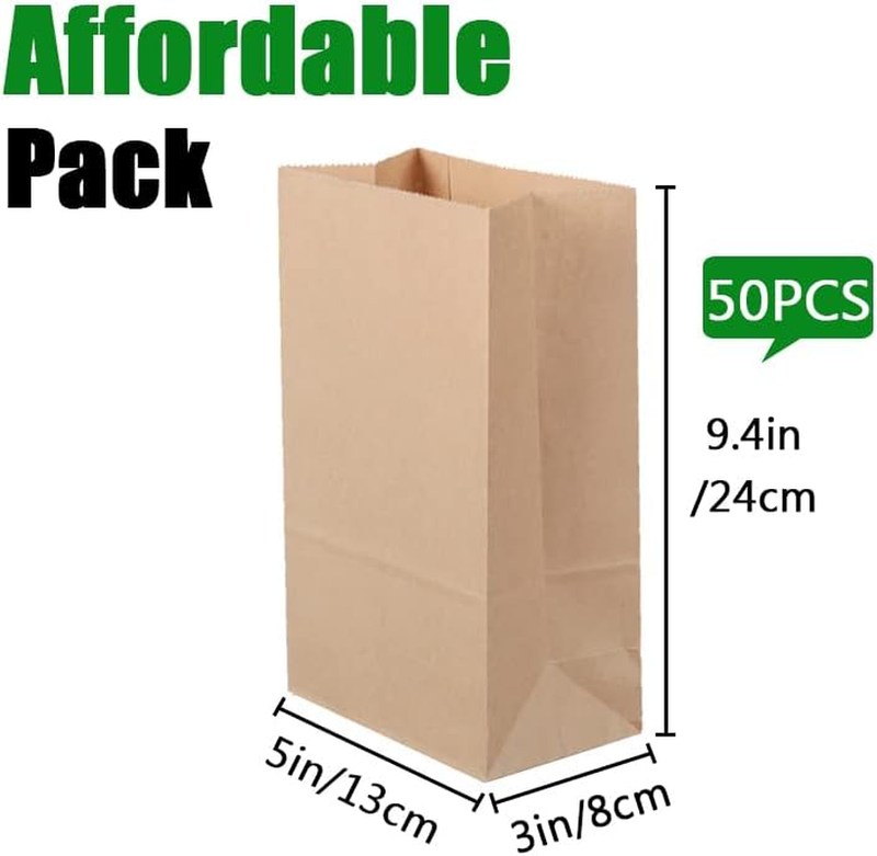 50Pcs Kraft Paper Bread Bags, 9.4x5x3 inches Unbleached Biodegradable Paper Sand