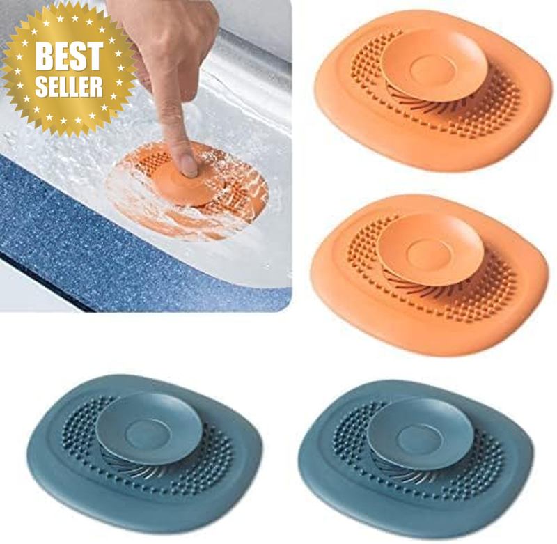 4 Pack Silicone Bath and Sink Strainers,Universal Hair Catcher Shower Drain Cove