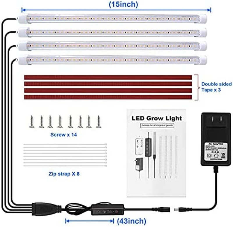 LED Grow Light For Indoor Plants Full Spectrum Plant Growing Lamps Strip 4 Pack