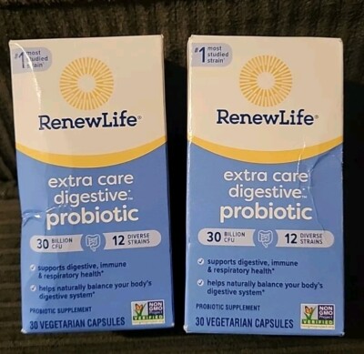 (2) Renew Life Extra Care Digestive Probiotic (30 Caps Each) ~EXP: 11/24 & 12/24
