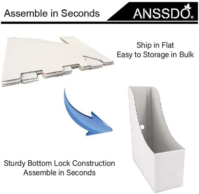 12 Pack White Cardboard Magazine Holder - Premium Magazine File Organizer, Large