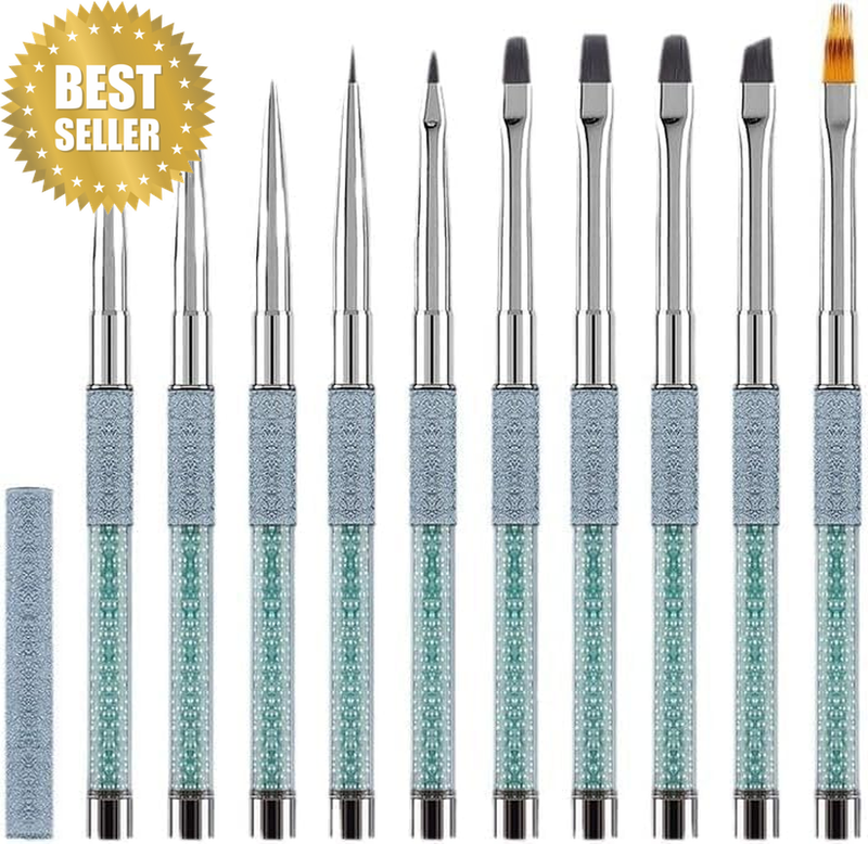 10 Pcs Nail Art Application Brushes with Cap ， Nail Art Tips Builder Brush, Nail