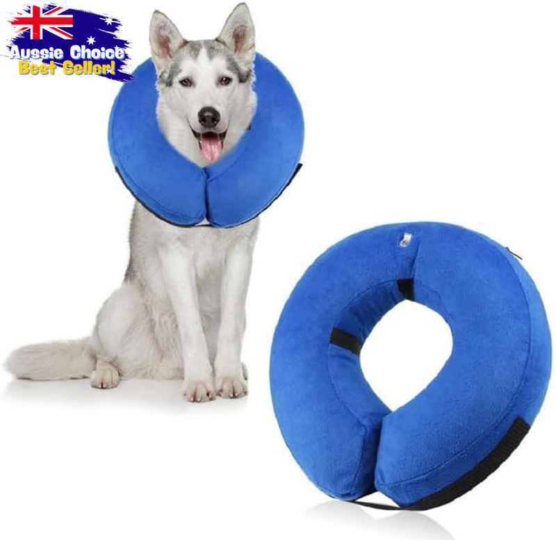 Blue Soft Blow-Up Dog Recovery Collar, Comfy Donut Cone for Medium Dogs, Size L