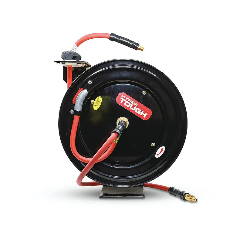 Portable Heavy Duty Retractable Garage Hose Reel w、3/8 in x 50ft Rubber Air Hose
