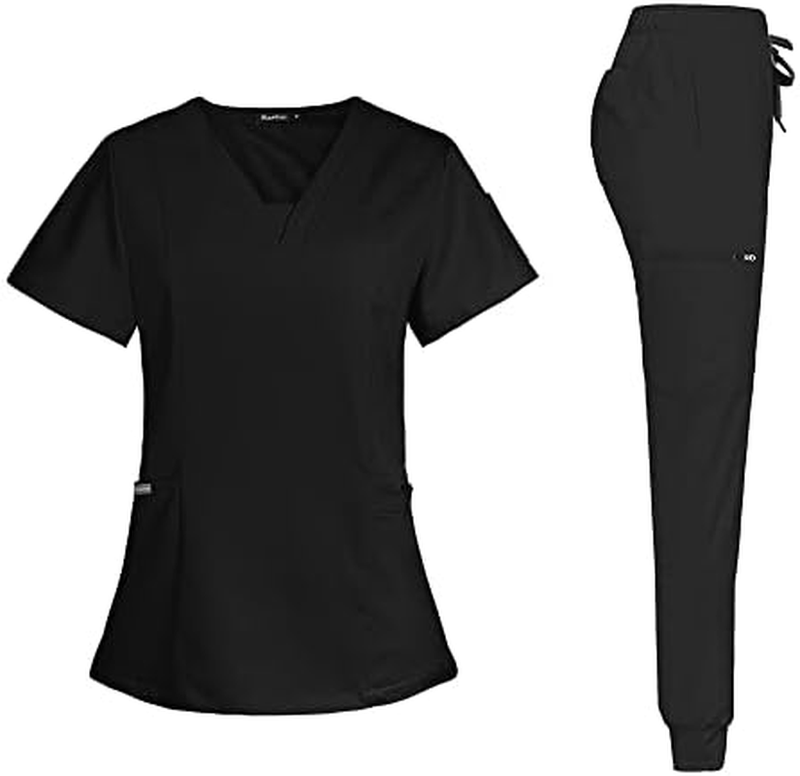 Scrub Suit Set for Women Modern V-Neck Leg Drawstring Jogger Pants Medical Nursi