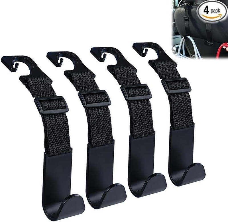 Adjustable Car Seat Headrest Hook, 4 Pack Universal Car Storage Headrest Hanger