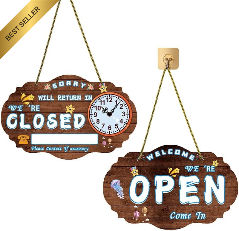 Brown 40*25CM Open Closed Signs for Business, Double-Sided Vinyl Open Signs for