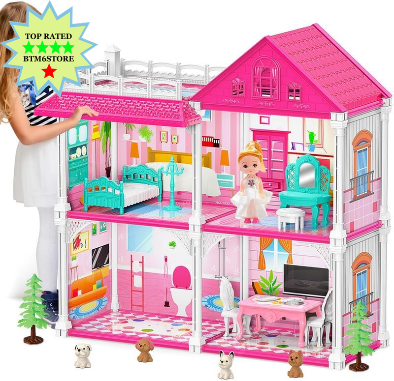 barbie Princess Castle House for Girls, Dollhouse Playset, 2-Story 4 Rooms Playh