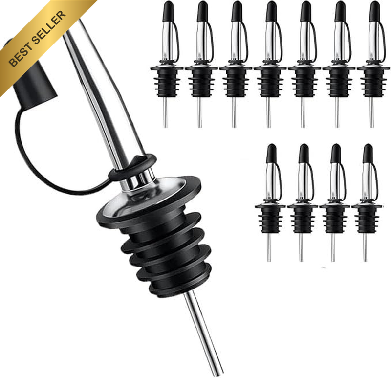 12 Pack Speed Pourers Spouts with Tapered - Liquor Pourers with Rubber Cap - Fit
