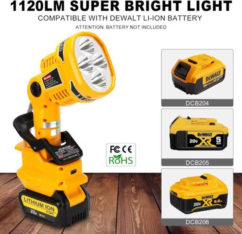 For Dewalt 20V Li-ion Battery Cordless LED Work Light 1120LM Flashlight Portable