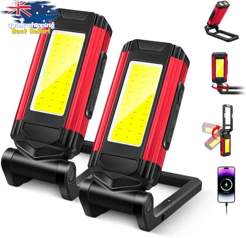 LED Work Light 2-Pack, Rechargeable Magnetic Torch, Waterproof, 7 Modes, 360° fo