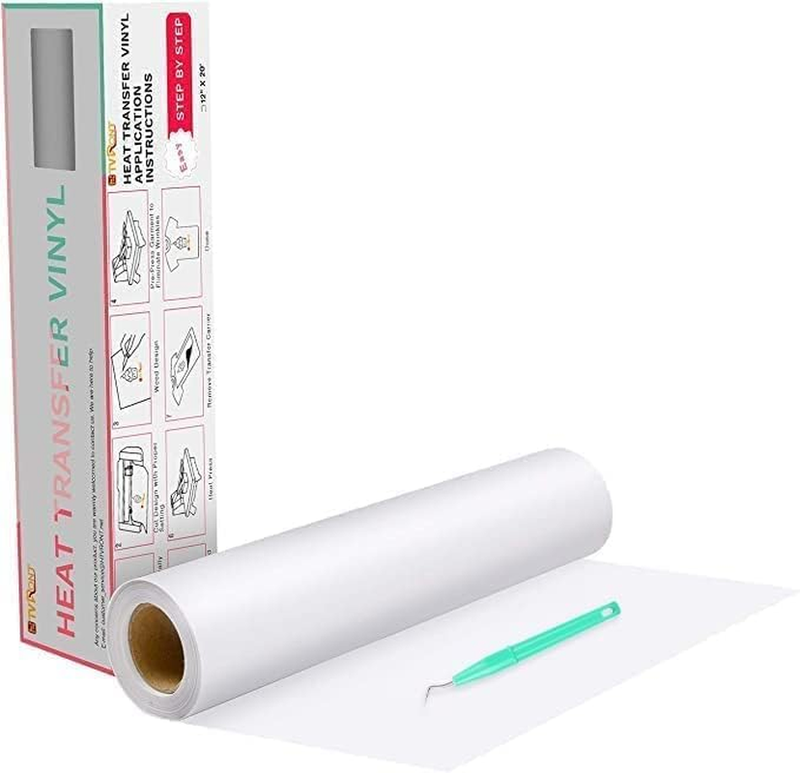 Heat Transfer Vinyl White HTV Rolls - 12" x 20ft White Iron on Vinyl for All Cut