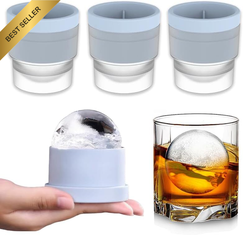 Whiskey Ice Cube Tray – Set of 3 Reusable Bpa-Free Sphere Ice Ball Molds, Perfec