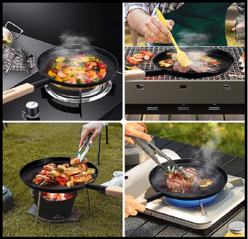 Frying Pan Skillet 8-inch Flat Crepe Pan, Lightweight Grill Pan with Wooden H...