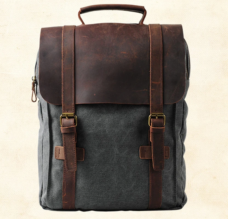 Genuine Leather Male Backpack Military Canvas Backpack Bagpack Rucksack Mochilla