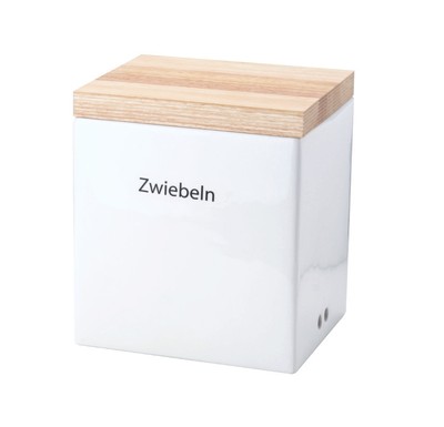 Continenta Vorratsdose mit Holzdeckel rechteckig Vorratsbox Zwiebeln Zwiebeldose