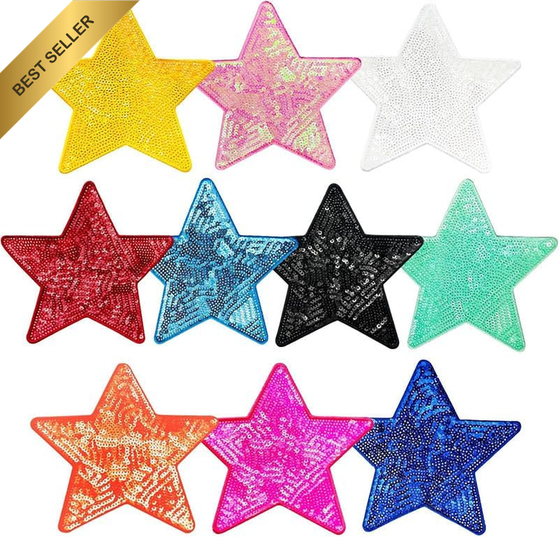 Sequin Star Iron-On Patch, 10Pcs Star Crystal Stars Patches Stars Embroidered Pa