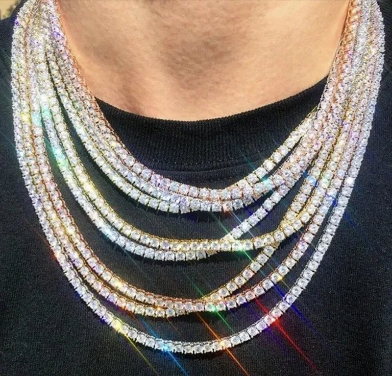 Unisex Hip Hop Bling Iced Out Cubic Zirconia Necklaces Bracelet Cool Men One-Row Tennis Chain Necklaces Bracelet