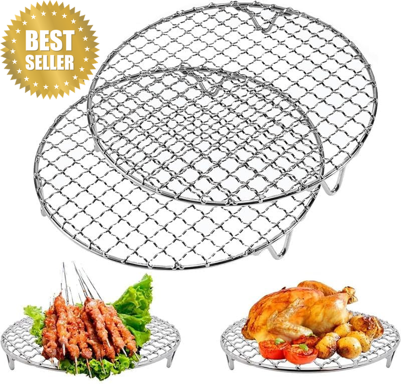Round Stainless Steel BBQ Grill Mesh, 2 Piece Stainless Steel Cross Wire Barbecu
