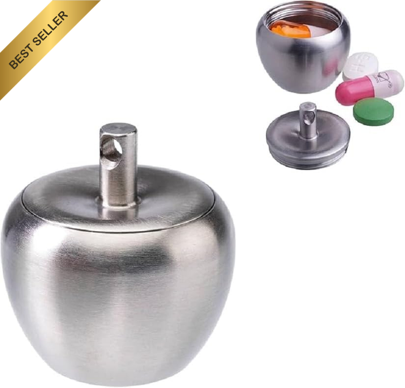 Small Pill Box Keychain Pill Container Stainless Steel Mini Apple-Shaped Pill Ca