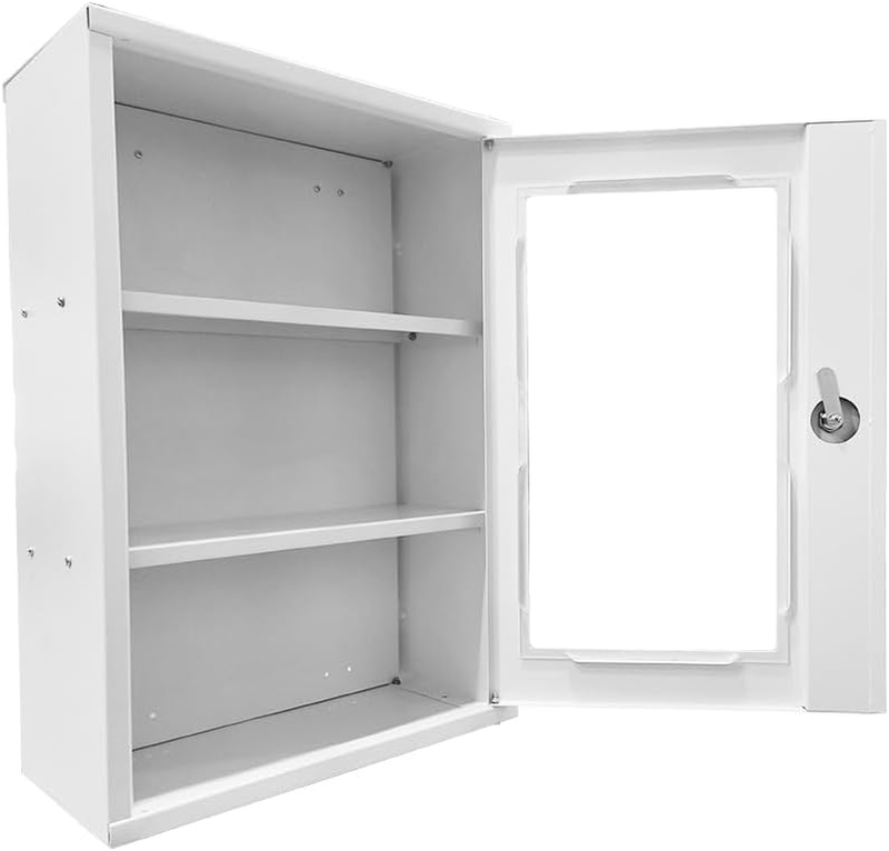White Medicine Cabinet Wall-Mounted, Metal Storage with Clear Acrylic Door & Adjustable Shelves for Office Laundry Room
