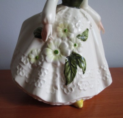 Lefton Lady Planter MR 6639 Green Yellow Flowers Label Vintage Japan