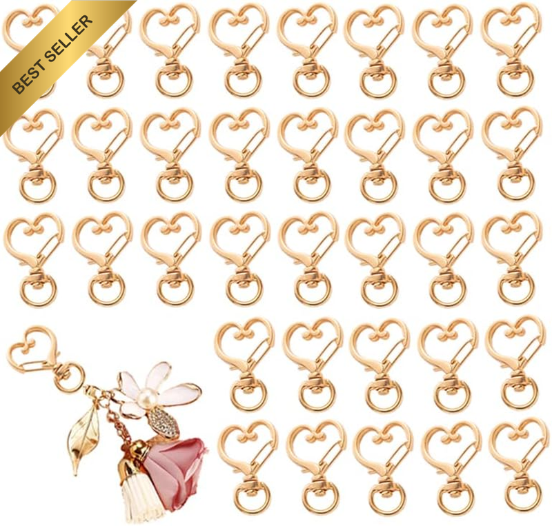 50 Pcs Swivel Clasp Hooks,  Heart-Shaped Metal Swivel Lobster Claw Clasp 360°Met
