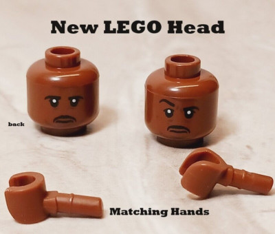 New LEGO Black Man Head Reddish Brown Matching Hand Set Included Two Faces  Dad