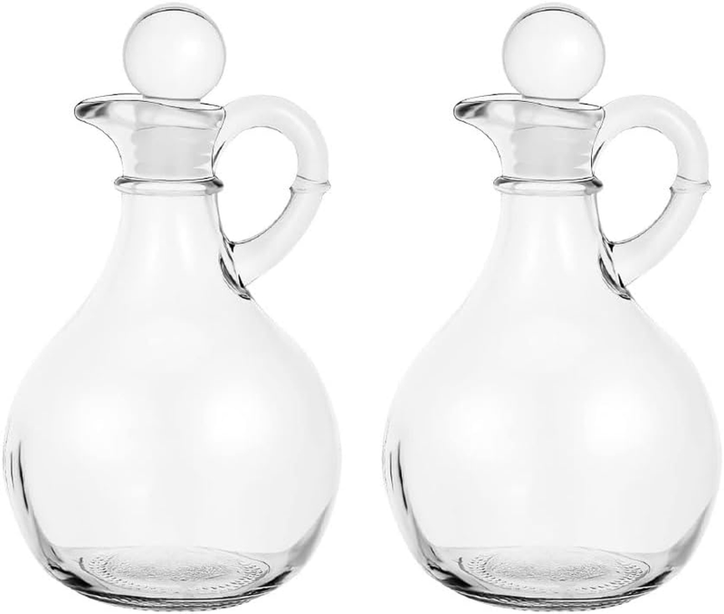 Glass Cruet Set, Oil and Vinegar Cruet Set of 2, round Oil Dispensers, Glass Oil
