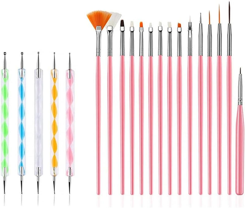 20Pcs Nail Art Brushes, 15 Nail Art Brush and 5 Dual Ended Dotting Pens for Nail