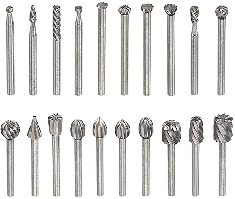 20Pcs HSS Rotary Burr Set, 1/8" Shank, Wood Carving Engraving