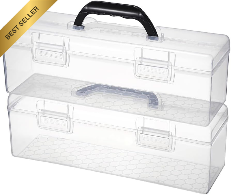 Portable Clear Home Utility Boxes Set of 3, Multifunctional Plastic Flip-Top Sto
