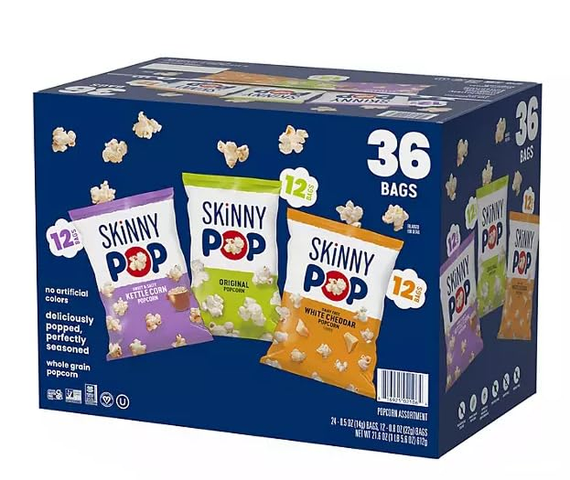 Skinny Real Pop Popcorn Variety Pack - Snack Bags Assortment Care Package - Gift