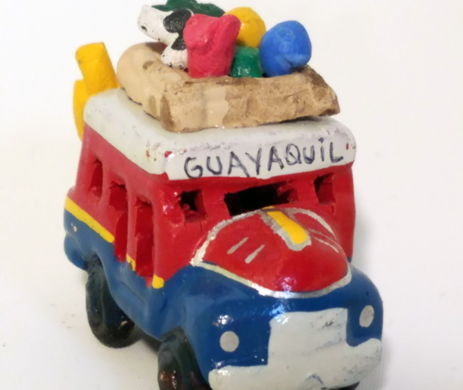 Ecuador Folk Art Clay Figurines lot 6 Hand Crafted with Fruit Van Bus Guayaquil