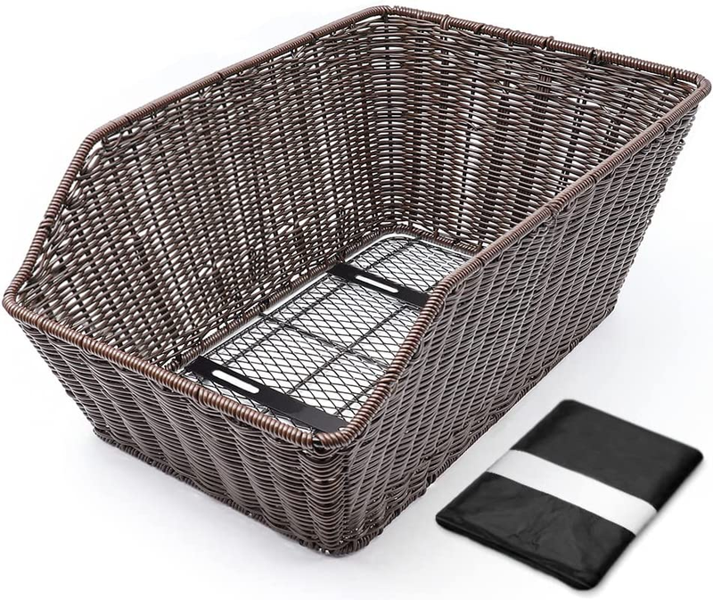 ANZOME Bike Basket Rear, Woven Rectangular Bike Basket with Waterproof Cover Mou