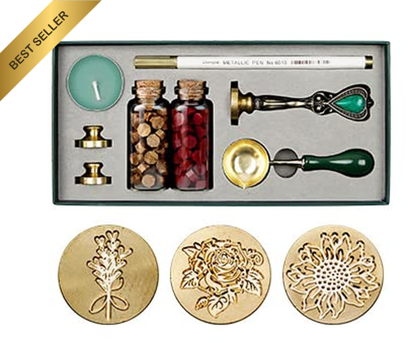 Romantics Wax Seal Stamp Kit Christmas Sealing Wax Beads Set Gift Box, 3 Wax Sta