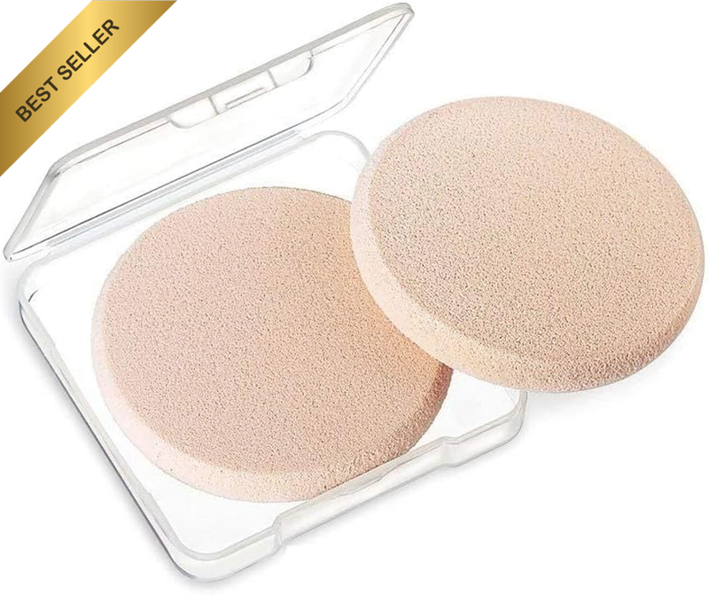 Round Makeup Sponges, 2 Pack with Travel Case, Beauty Face Primer Compact Powder