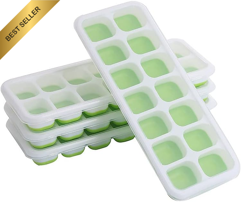 4 Pack 14-Cavity Silicone Ice Cube Trays with Lids Easy Release BPA-Free Dishwas
