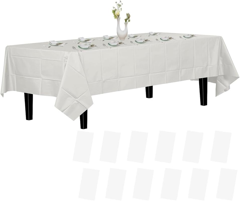 White Disposable Plastic Tablecloths for 8 Foot Rectangle Tables, Ideal Serving