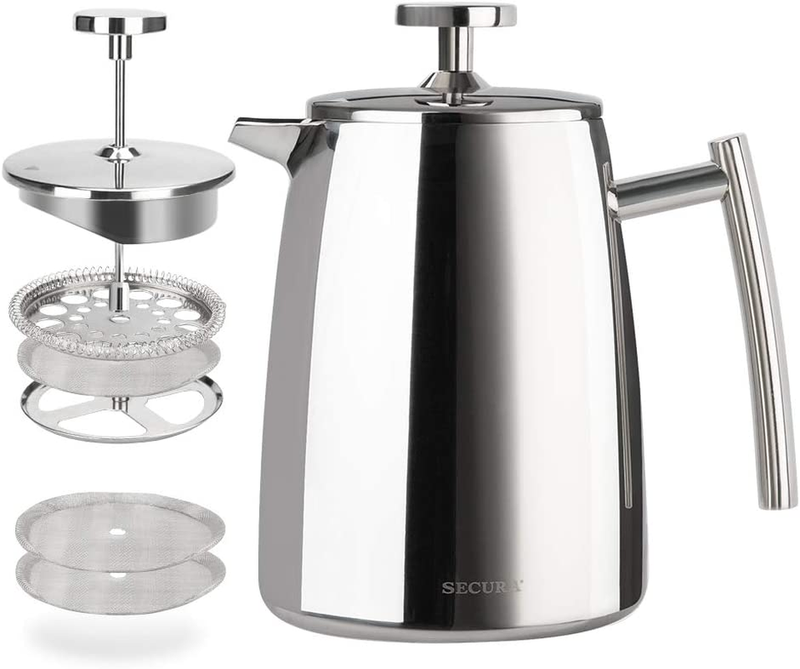French Press Coffee Maker, 17-Ounce, 18/10 Stainless Steel Insulated Coffee Pres
