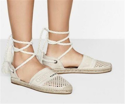 DIOR DIOR GRANVILLE EMBROIDERED MESH ESPADRILLE FLAT ANKLE TIE SANDALS SHOES $850