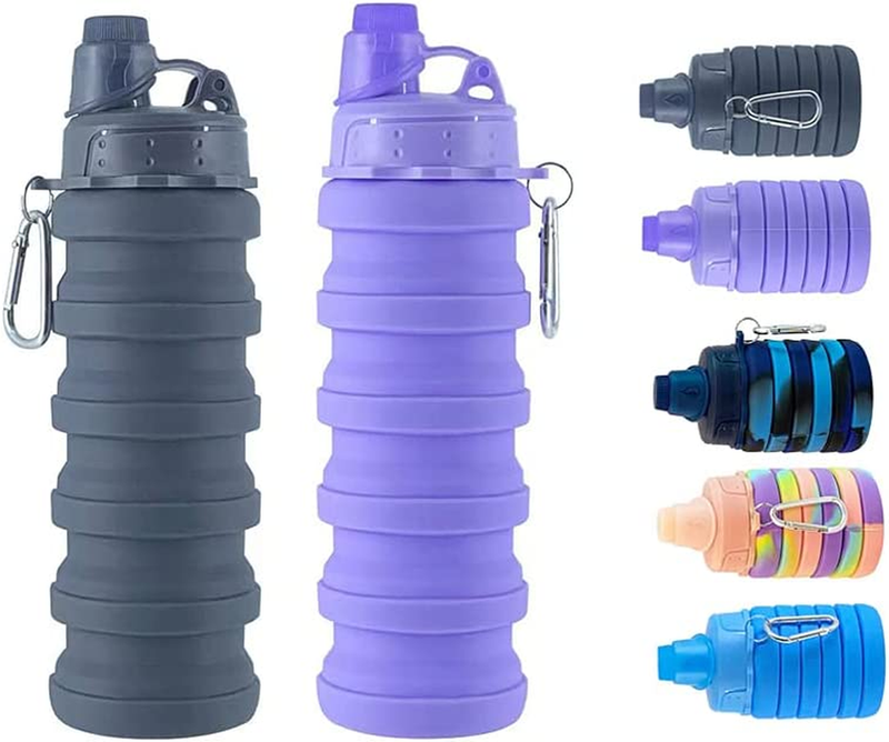 Collapsible Water Bottles 2 Pack Travel Water Bottle Hi500M Style1 Black+Purple)