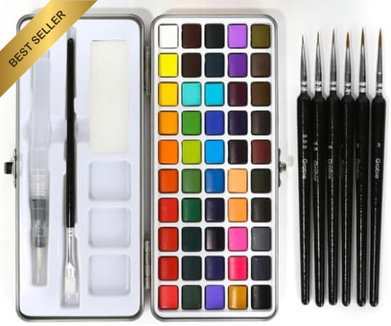 50 Colors Watercolor Paint Set, Detail Paint Brush Included, Painting Sets, Art 