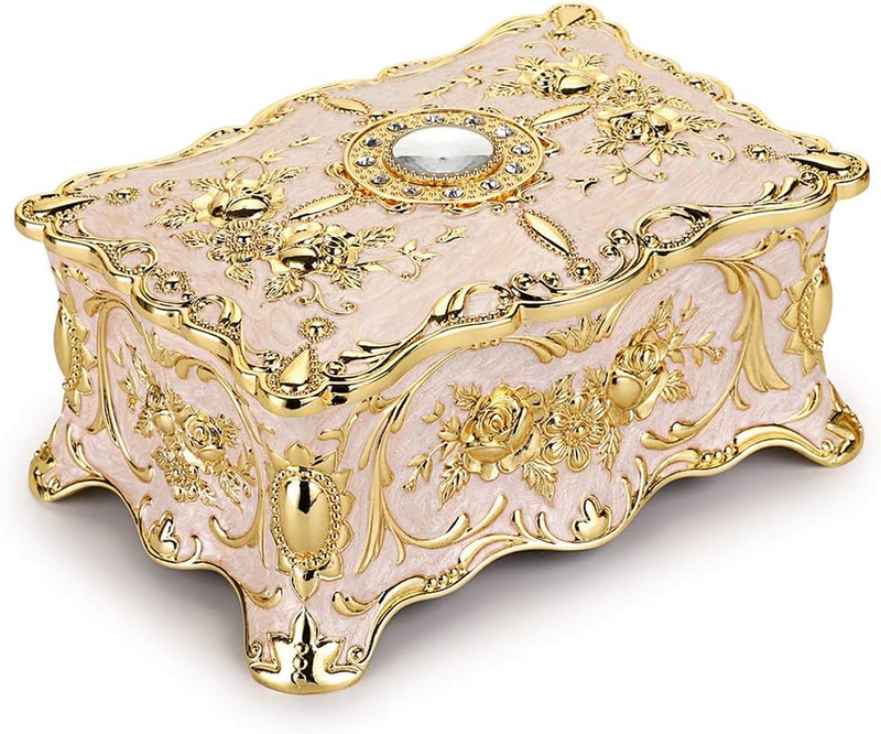 Vintage Metal Jewelry Box - Two Layer Rectangular Trinket Organizer Storage Box Ornate Treasure Chest Box Jewelry Decorative Box Keepsake Gift Box Case for Women Girls, 7