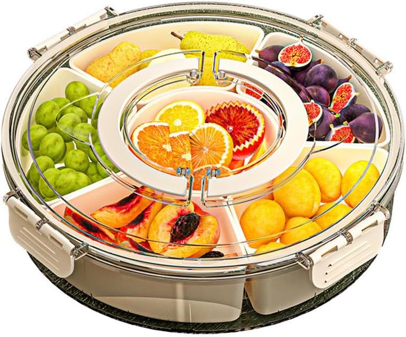 360° Rotating Divided Fruit Tray. with 6 Compartments. Suitable for Fruit Candy
