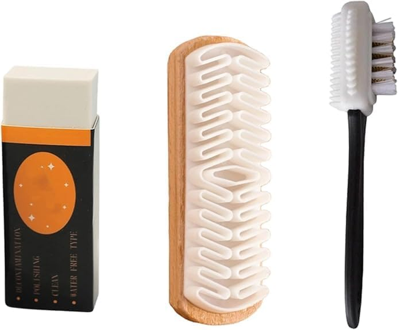 3 PCS Suede Eraser and Brush Kit, Suede Shoe Cleaner with Double-Sided Brush, Co