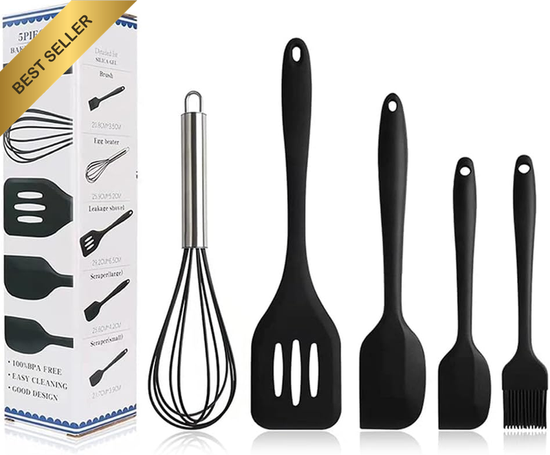 Silicone Spatula Kitchen Utensil Set, Heat-Resistant Non-Stick Cooking Tools wit