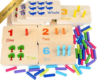 Peg Board Toddler Toys, Montessori Number Counting Blocks Toys with 55 Pegs, Woo