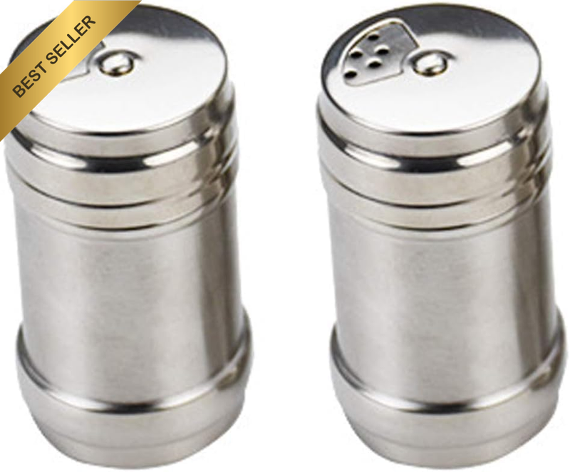 2 Pieces Stainless Steel Salt and Pepper Shaker Set, Spice Sugar Flavour Bottles